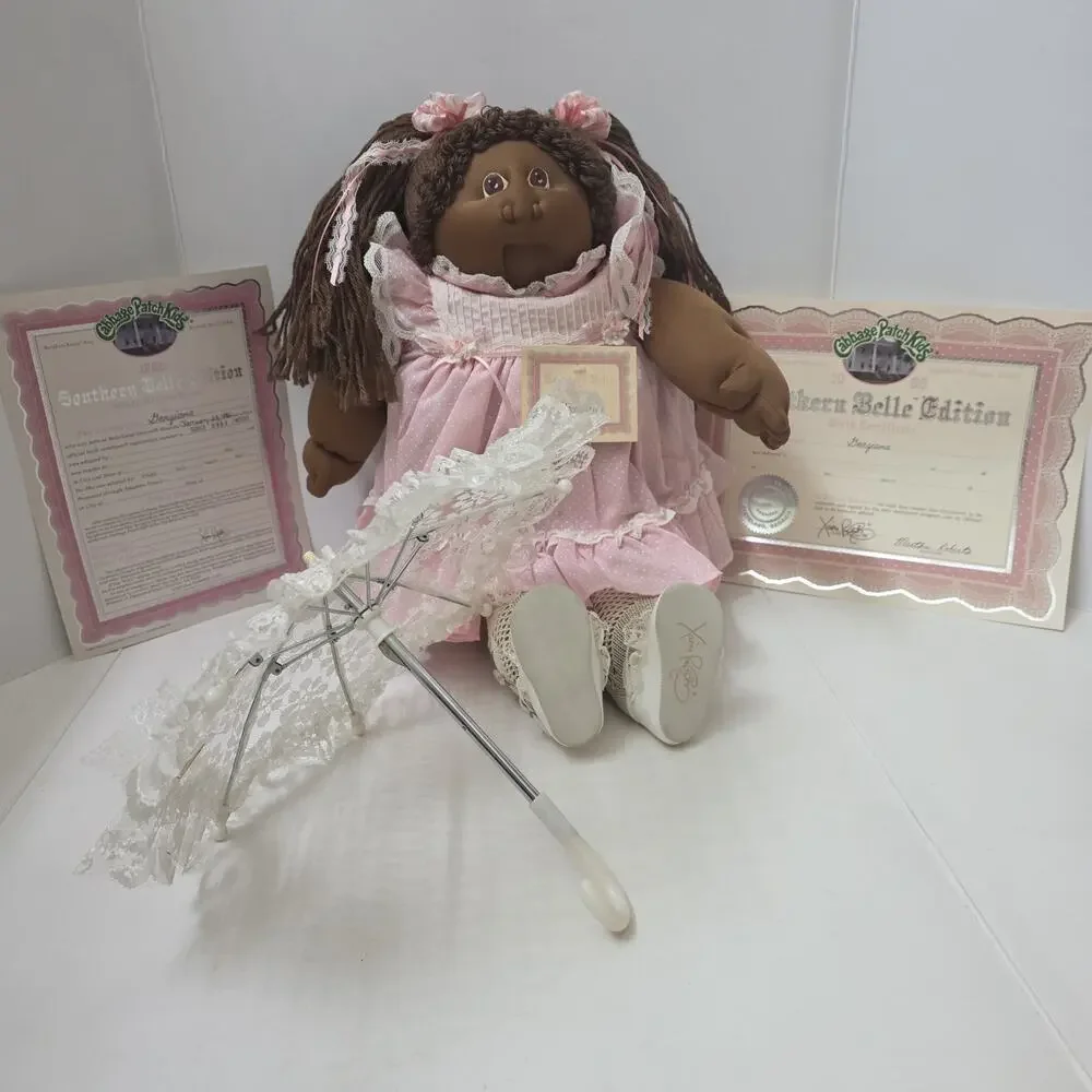 1986 Cabbage Patch Kids Southern Belle African American Doll COA Umbrella